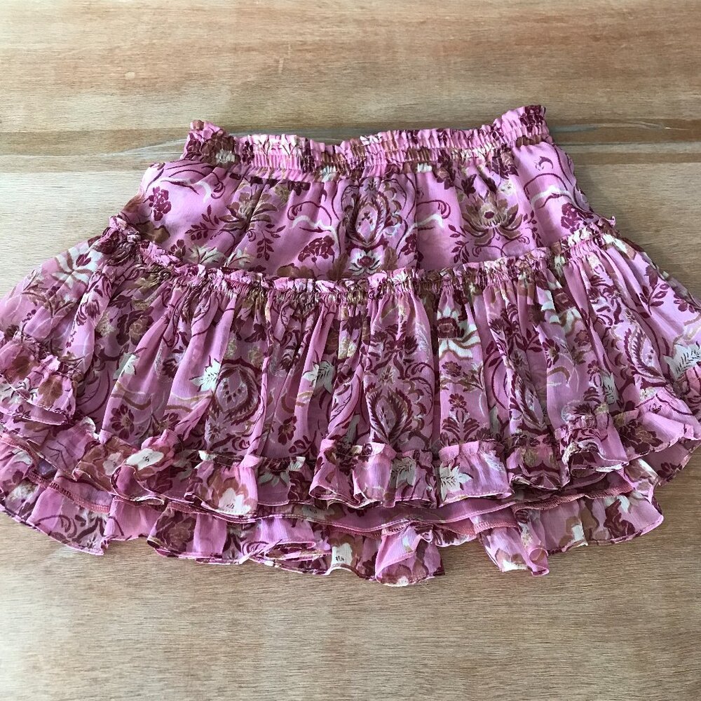 Misa Los Angeles Marion Mini Skirt Women M Purple Floral Elastic Waist Ruffle
